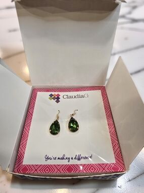 ClaudiaG Emerald Green Crystal Teardrop Dangle Earrings Gold Tone